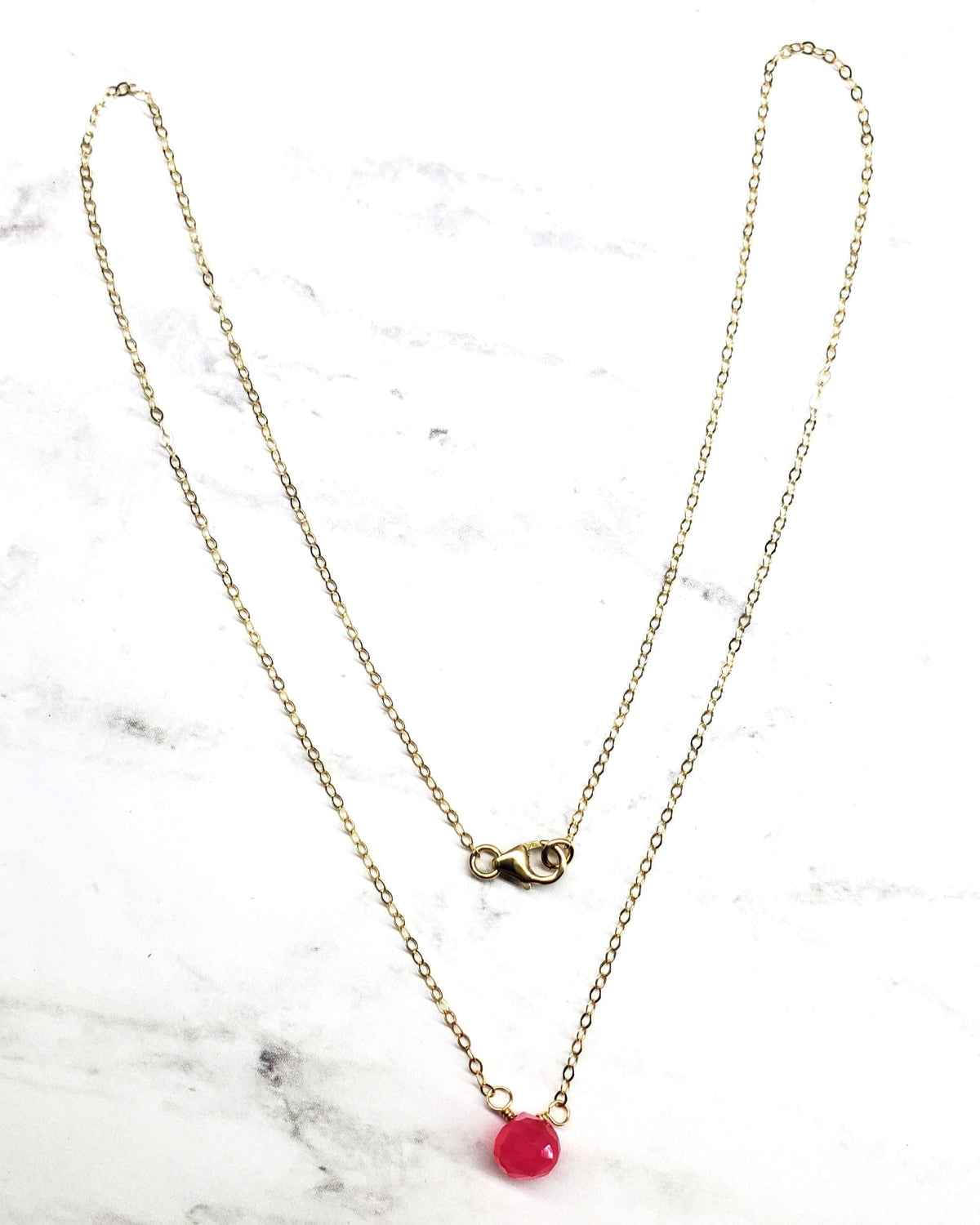 Alexa Martha Designs Necklaces Tiny Hot Pink Chalcedony Gold Filled Necklace