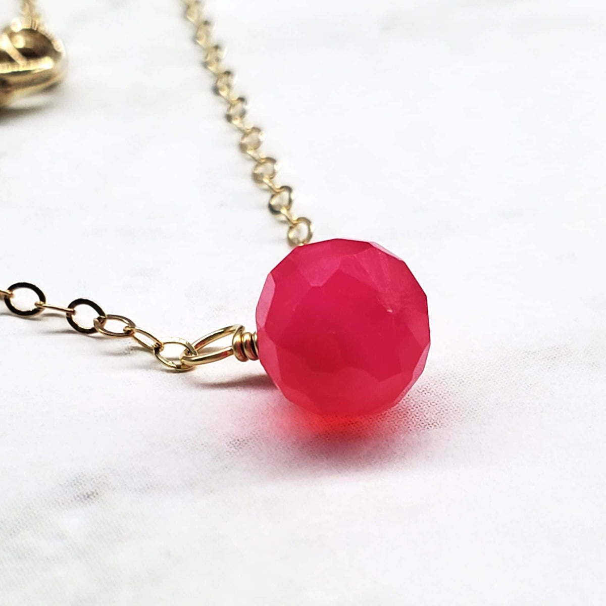 Alexa Martha Designs Necklaces Tiny Hot Pink Chalcedony Gold Filled Necklace