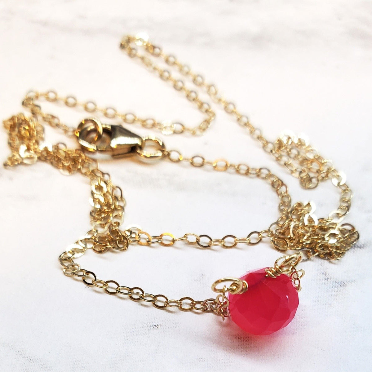 Alexa Martha Designs Necklaces Tiny Hot Pink Chalcedony Gold Filled Necklace
