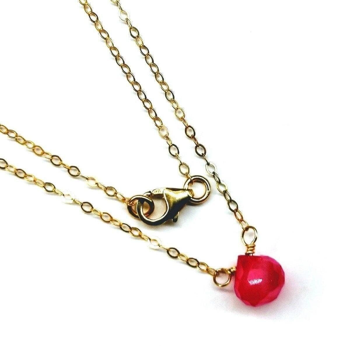 Alexa Martha Designs Necklaces Tiny Hot Pink Chalcedony Gold Filled Necklace