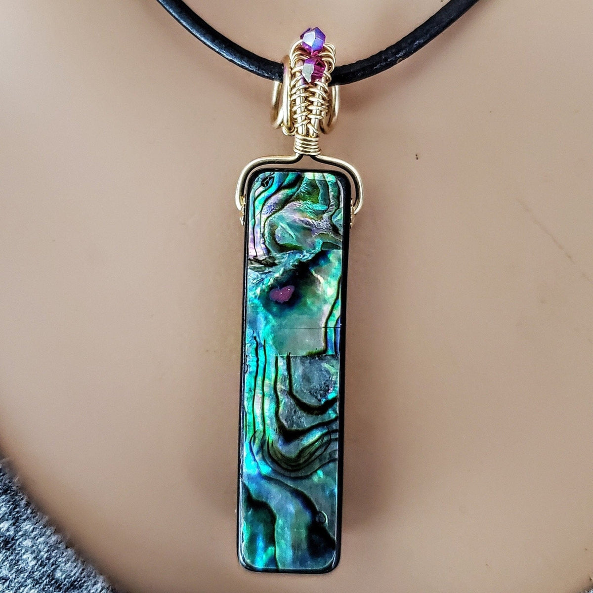 Alexa Martha Designs Necklaces Wire Wrapped Vertical Abalone Shell Bar Necklace