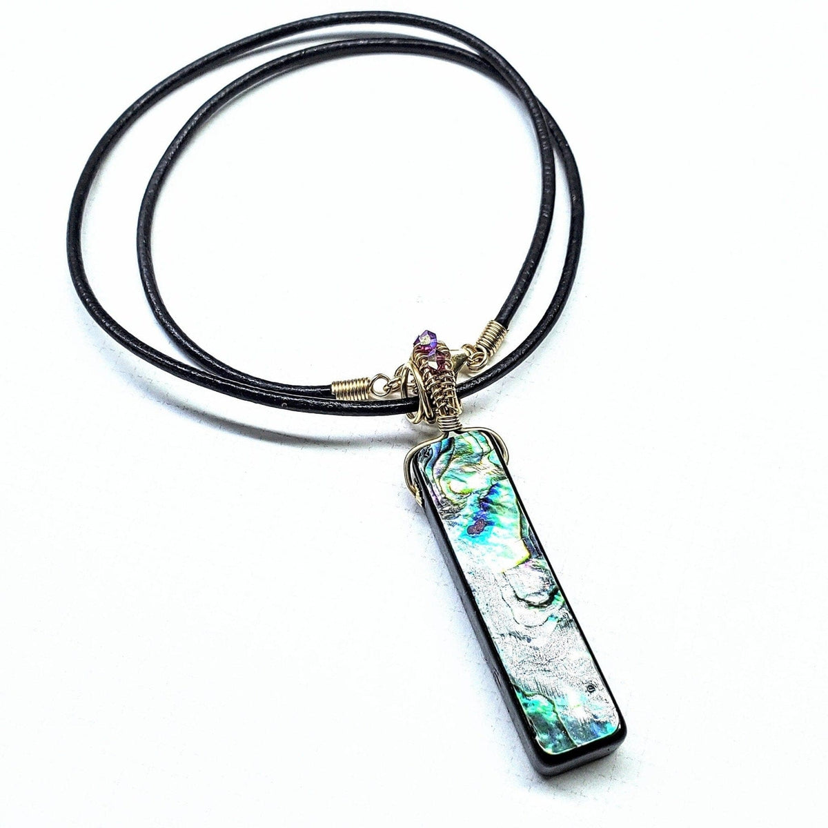 Alexa Martha Designs Necklaces Wire Wrapped Vertical Abalone Shell Bar Necklace