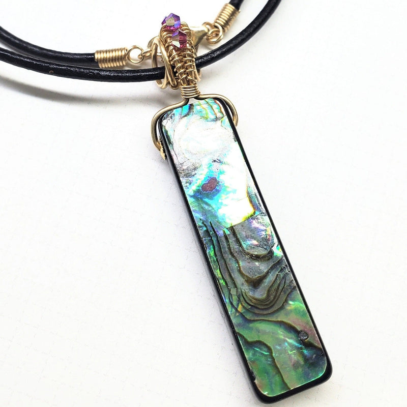 Alexa Martha Designs Necklaces Wire Wrapped Vertical Abalone Shell Bar Necklace