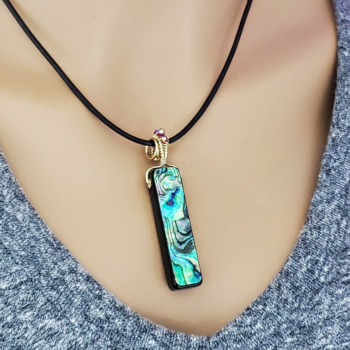 Alexa Martha Designs Necklaces Wire Wrapped Vertical Abalone Shell Bar Necklace