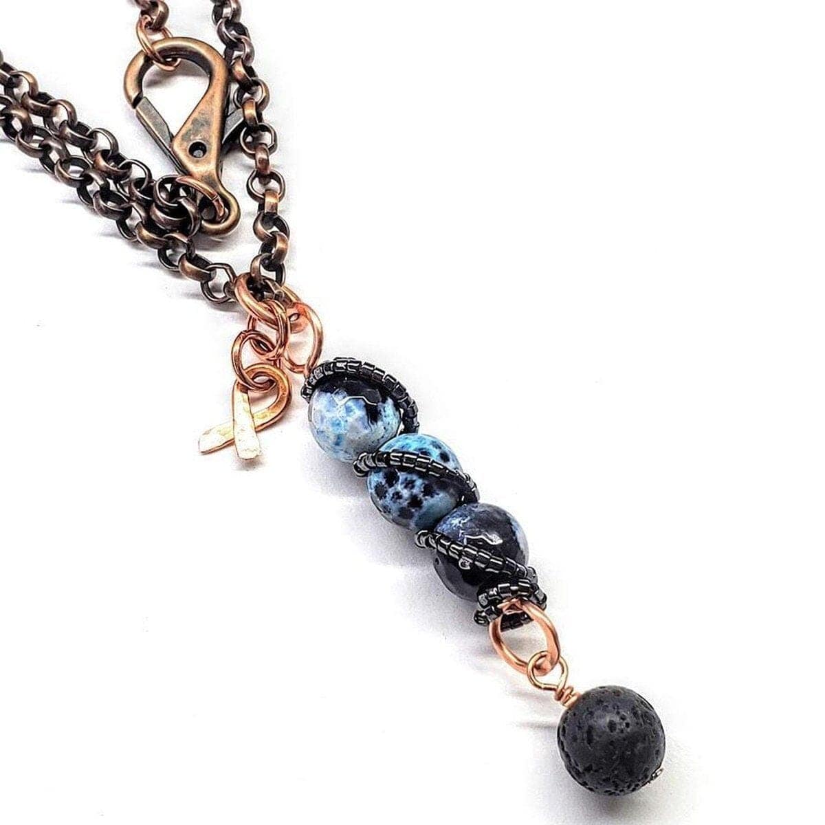 Alexa Martha Designs Pendant Chain Child Abuse Prevention Awareness Beaded Gemstone stick Pendant With Lava Rock Bead Charm Necklace