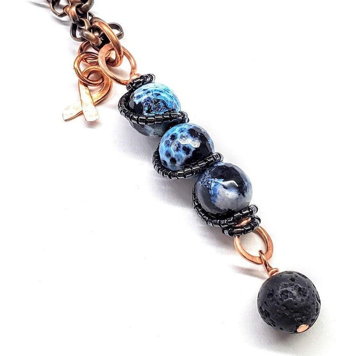Alexa Martha Designs Pendant Child Abuse Prevention Awareness Beaded Gemstone stick Pendant With Lava Rock Bead Charm Necklace