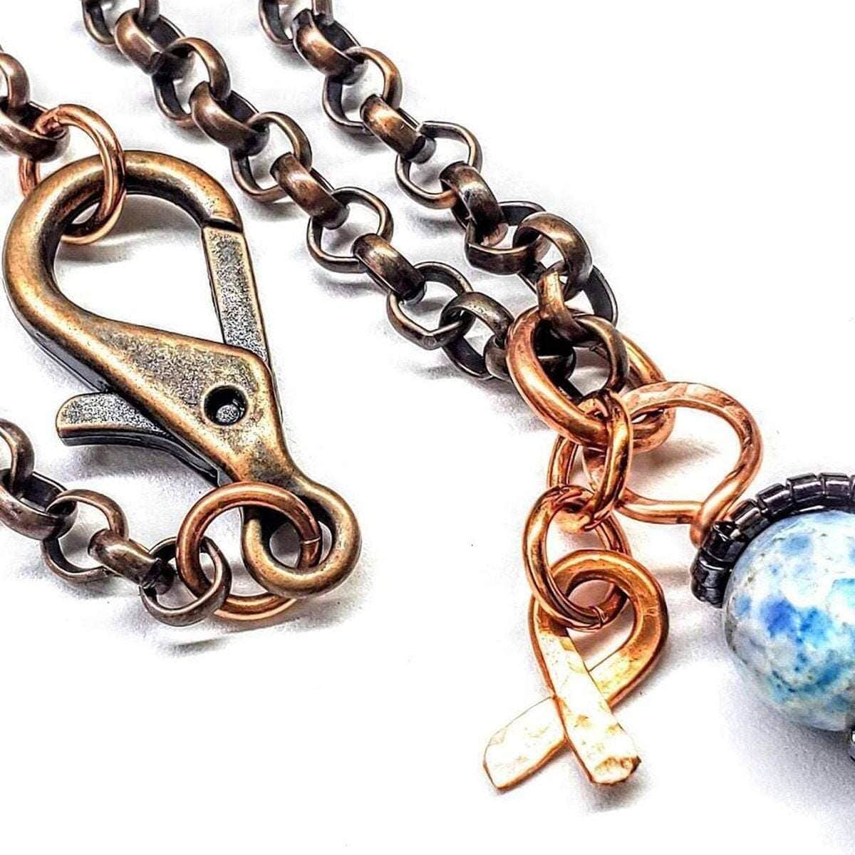 Alexa Martha Designs Pendant Child Abuse Prevention Awareness Beaded Gemstone stick Pendant With Lava Rock Bead Charm Necklace