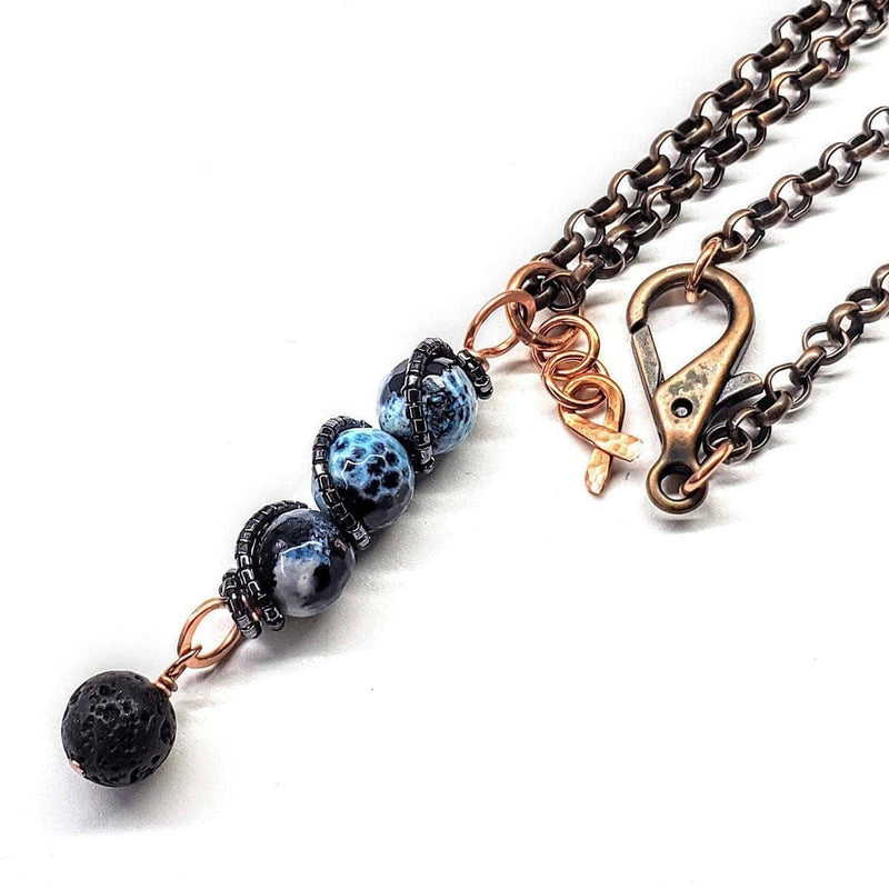 Alexa Martha Designs Pendant Child Abuse Prevention Awareness Beaded Gemstone stick Pendant With Lava Rock Bead Charm Necklace