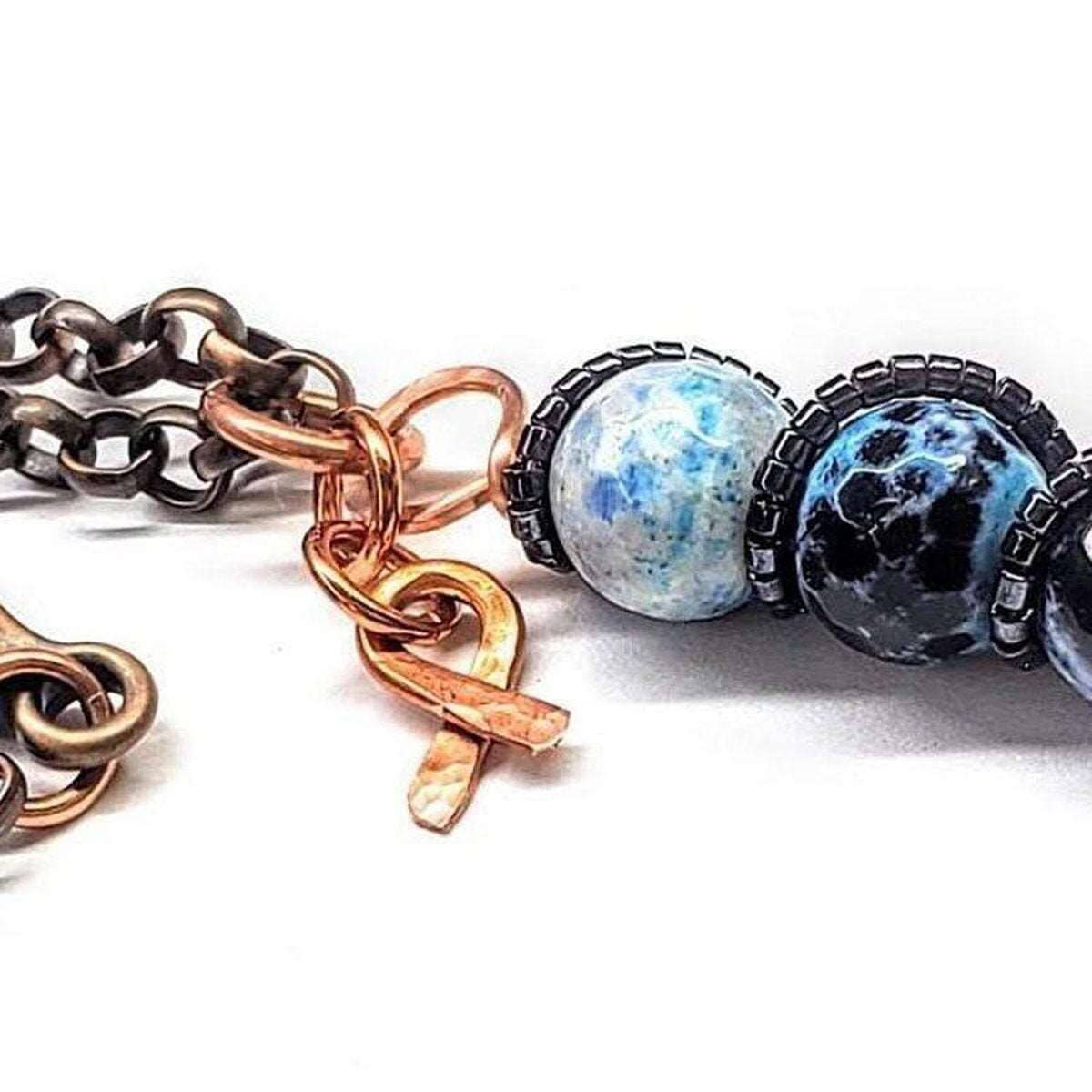 Alexa Martha Designs Pendant Child Abuse Prevention Awareness Beaded Gemstone stick Pendant With Lava Rock Bead Charm Necklace