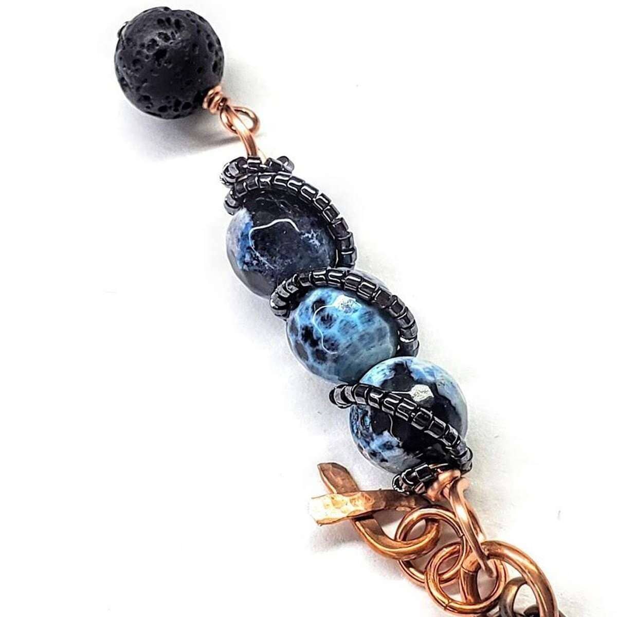Alexa Martha Designs Pendant Child Abuse Prevention Awareness Beaded Gemstone stick Pendant With Lava Rock Bead Charm Necklace