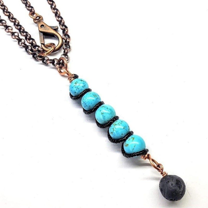 Alexa Martha Designs Pendant Copper Rollo Chain 24 inches Copper Spiral Turquoise Stick Pendant With Essential Oil Lava Rock Bead Charm