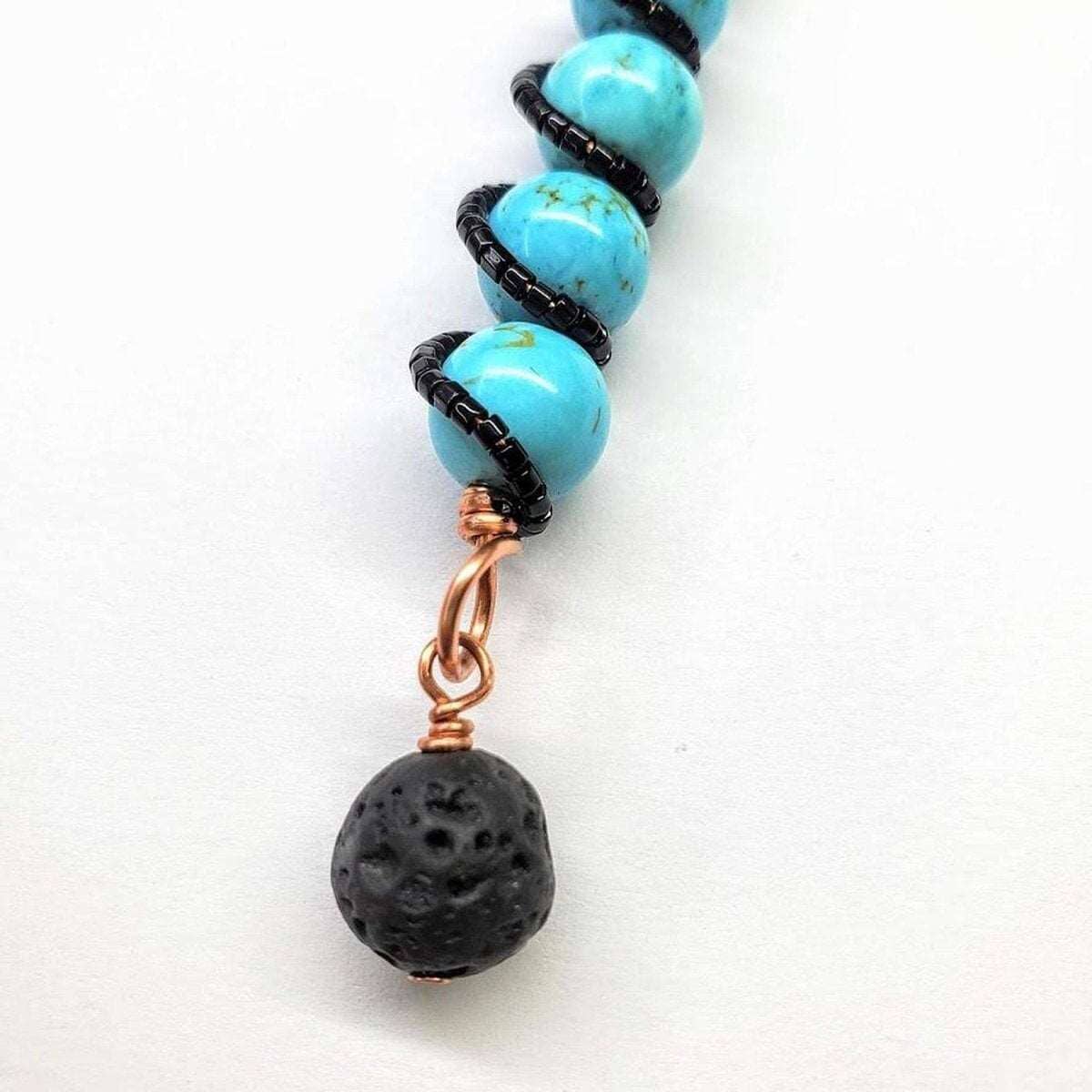 Alexa Martha Designs Pendant Copper Spiral Turquoise Stick Pendant With Essential Oil Lava Rock Bead Charm