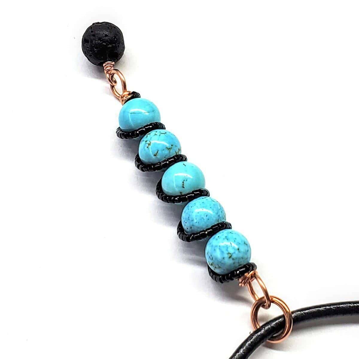 Alexa Martha Designs Pendant Copper Spiral Turquoise Stick Pendant With Essential Oil Lava Rock Bead Charm