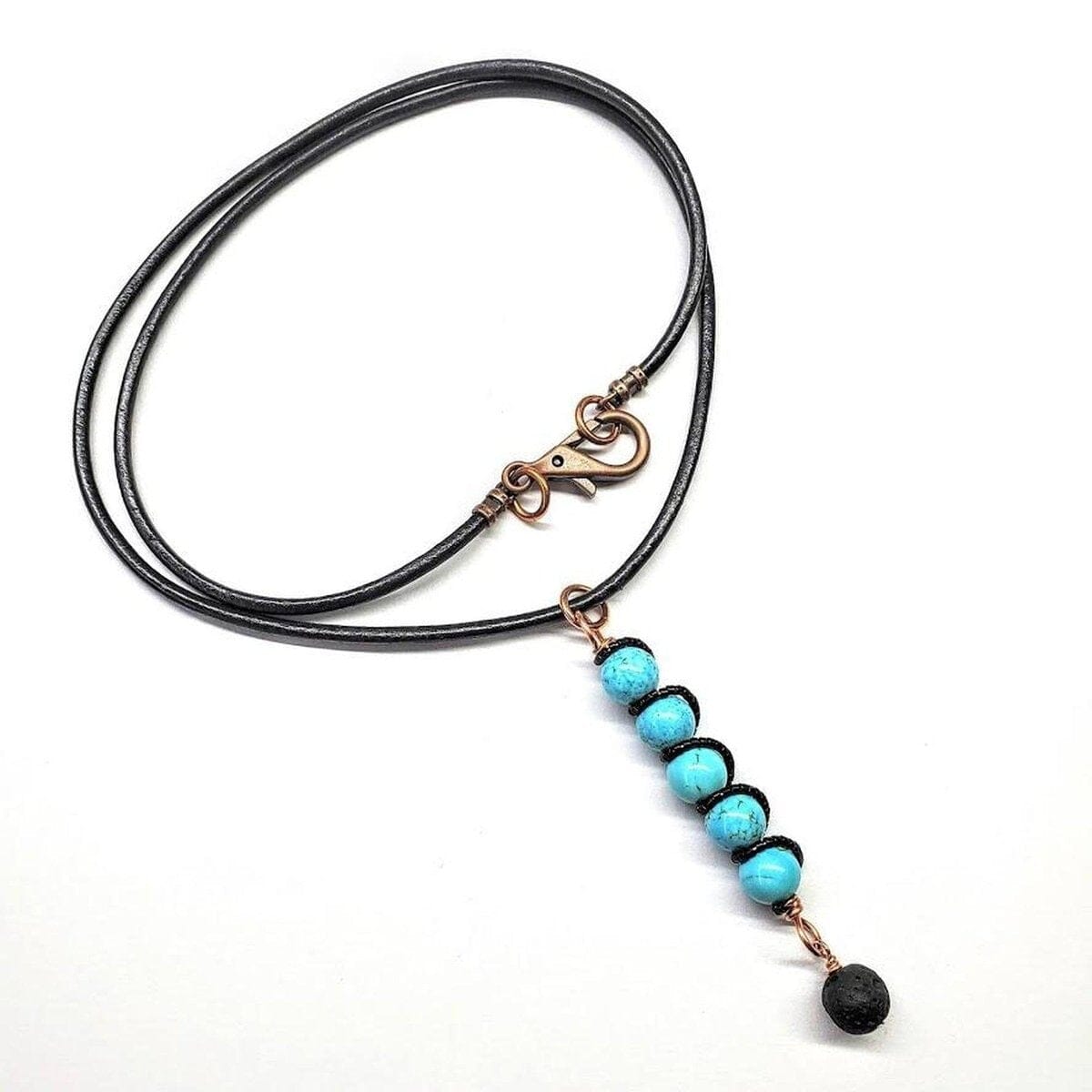 Alexa Martha Designs Pendant Copper Spiral Turquoise Stick Pendant With Essential Oil Lava Rock Bead Charm