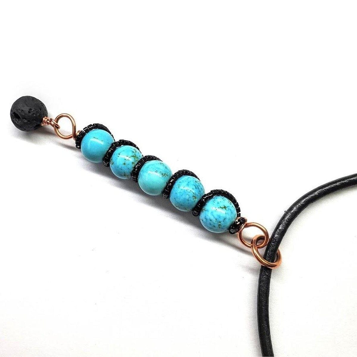 Alexa Martha Designs Pendant Copper Spiral Turquoise Stick Pendant With Essential Oil Lava Rock Bead Charm