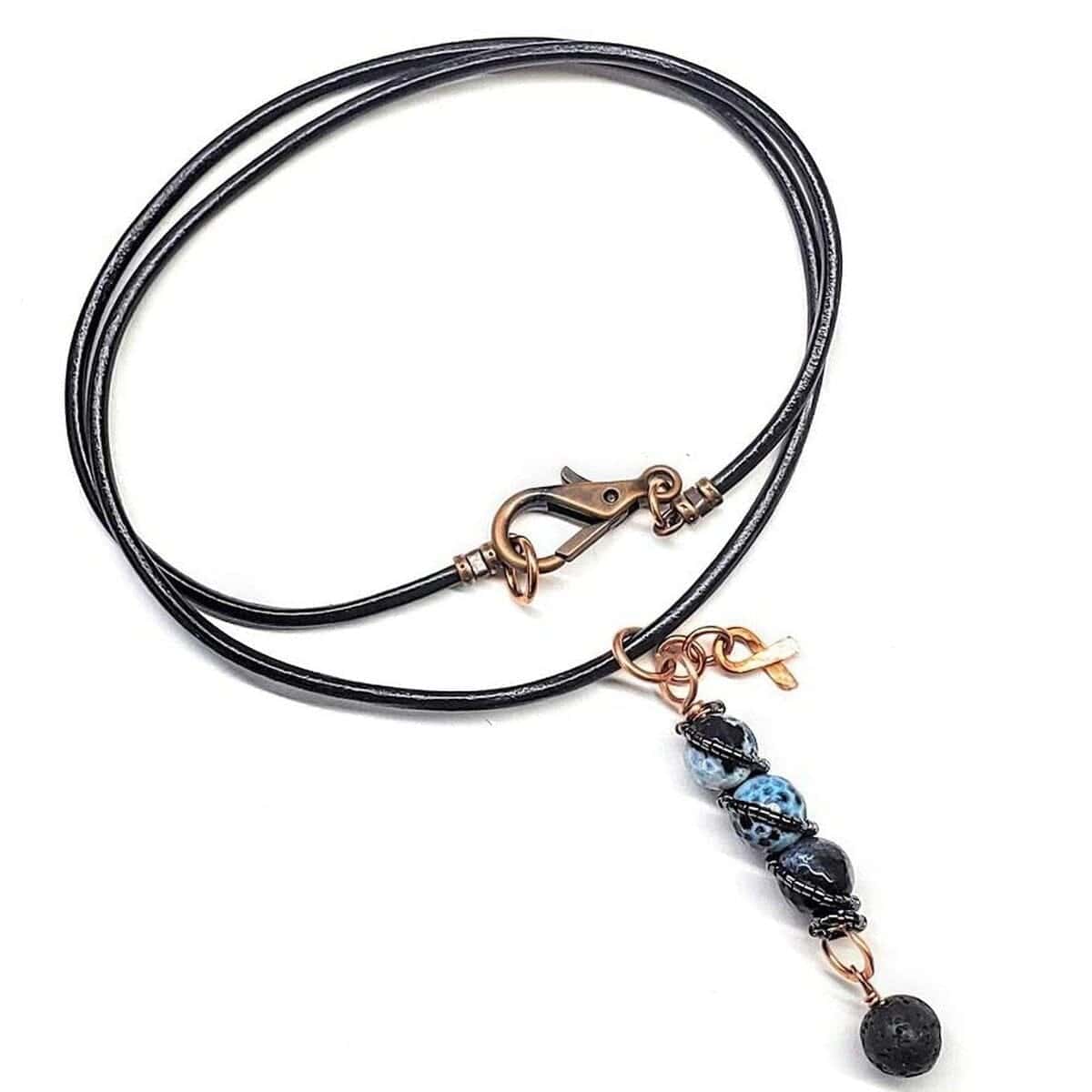 Alexa Martha Designs Pendant Leather Child Abuse Prevention Awareness Beaded Gemstone stick Pendant With Lava Rock Bead Charm Necklace