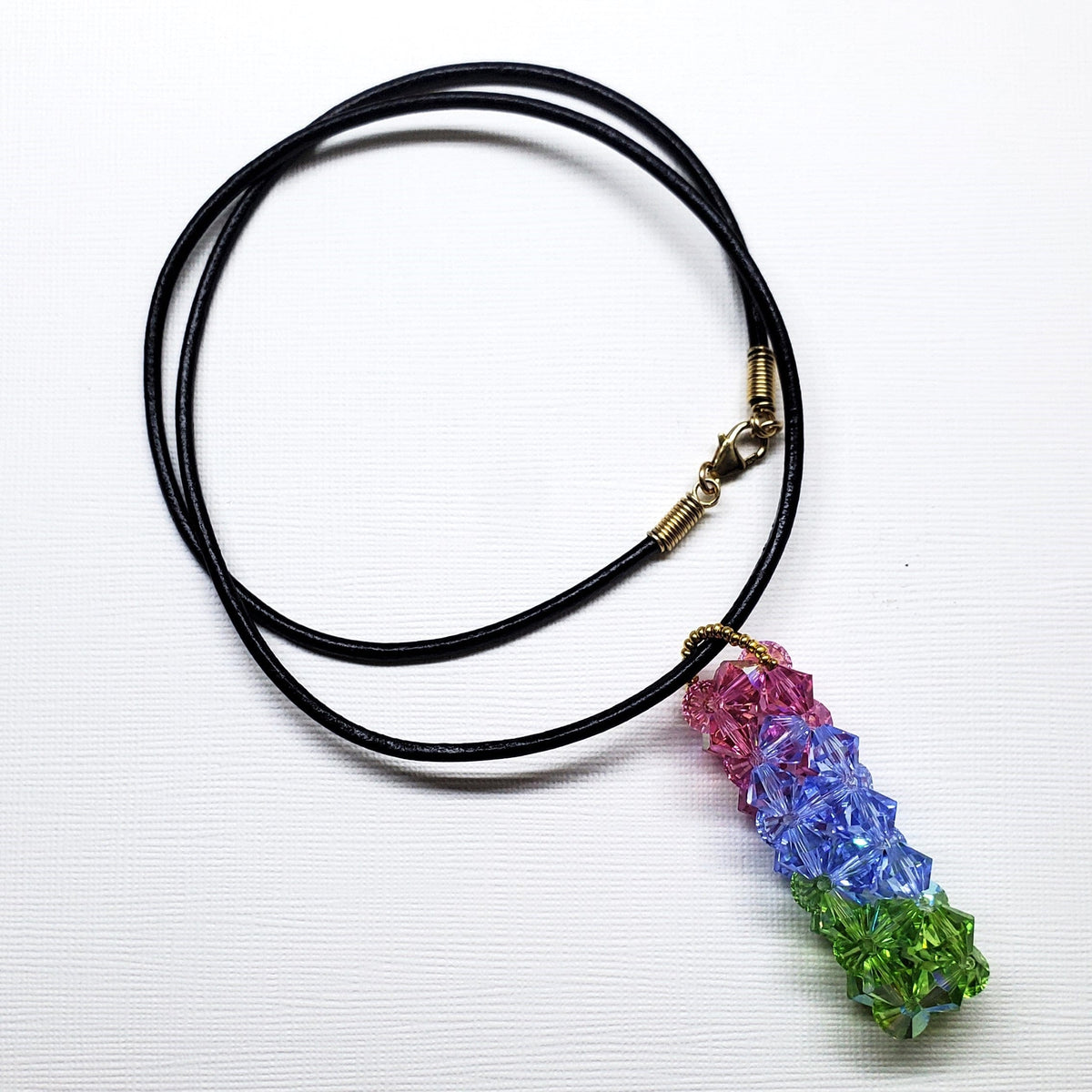 Alexa Martha Designs Pendant Pendant with 18 " Leather Cord Super Sparkly Crystal Pillar Pendant in Green Blue And Rose with Optional Necklace