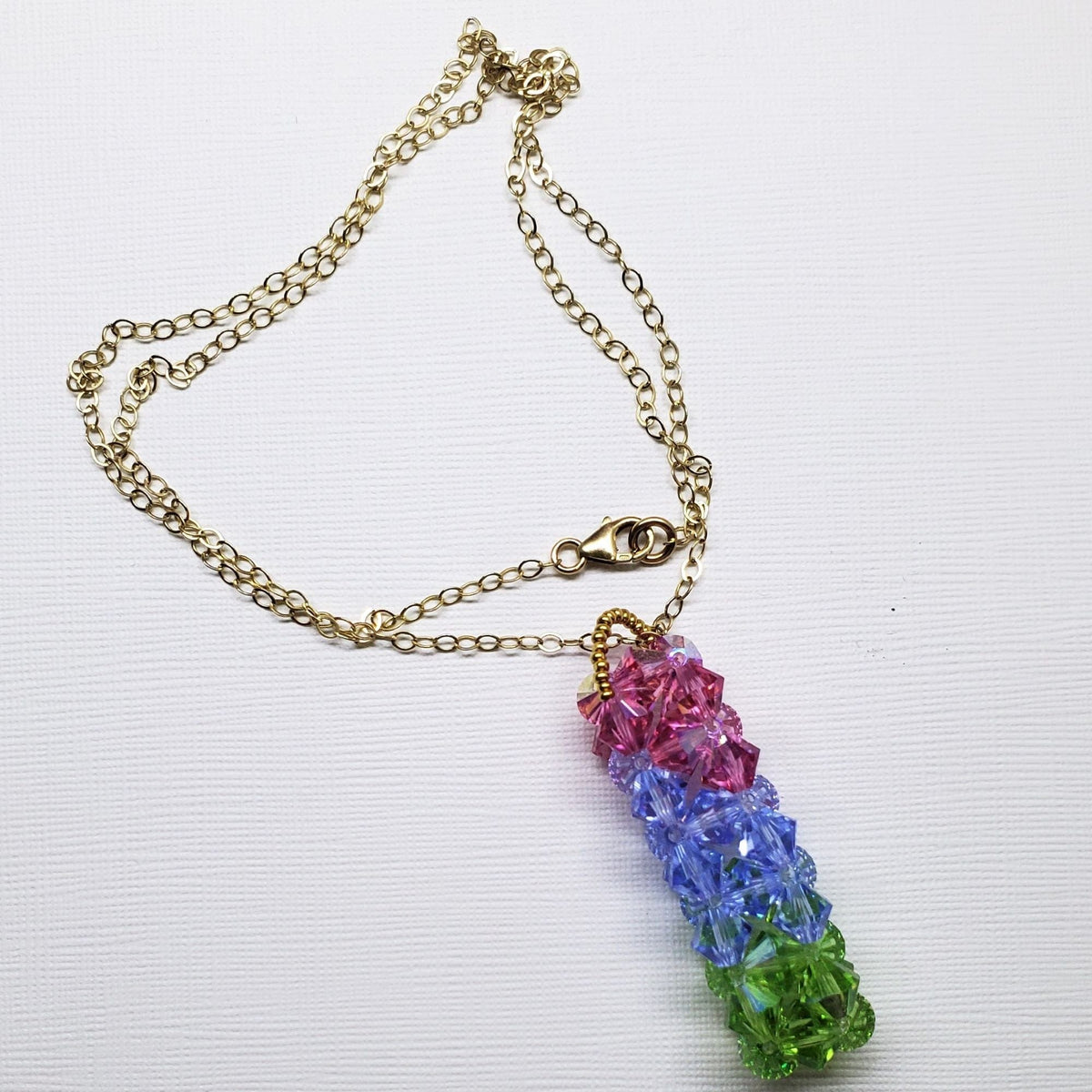 Alexa Martha Designs Pendant Pendant with 20" Chain Super Sparkly Crystal Pillar Pendant in Green Blue And Rose with Optional Necklace