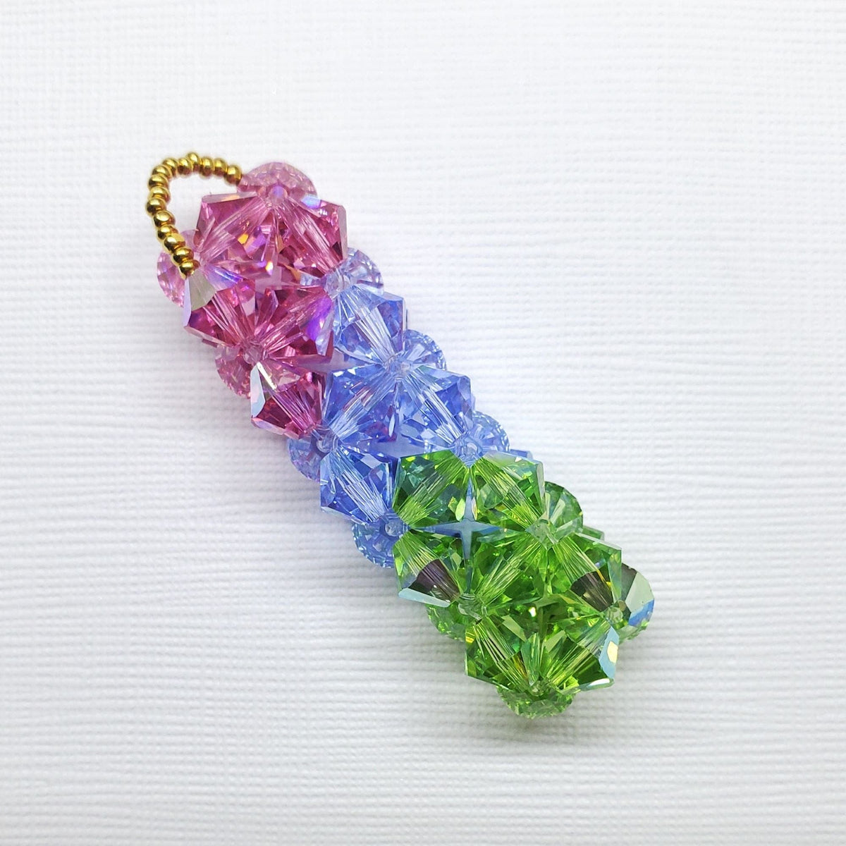 Alexa Martha Designs Pendant Super Sparkly Crystal Pillar Pendant in Green Blue And Rose with Optional Necklace