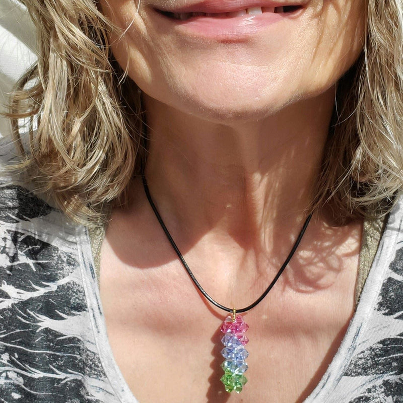Alexa Martha Designs Pendant Super Sparkly Crystal Pillar Pendant in Green Blue And Rose with Optional Necklace