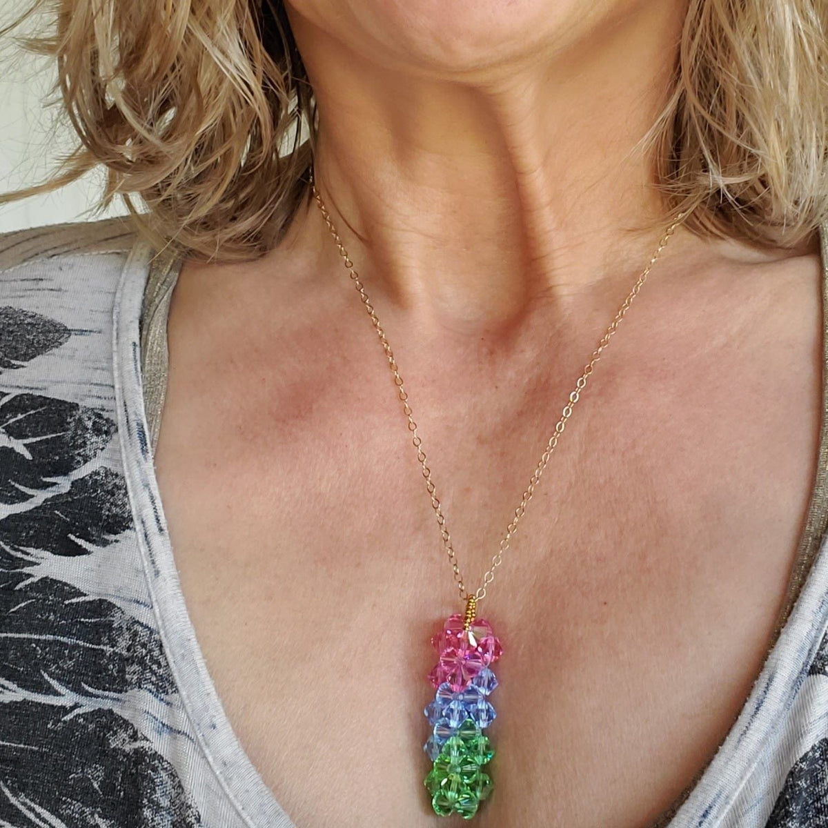 Alexa Martha Designs Pendant Super Sparkly Crystal Pillar Pendant in Green Blue And Rose with Optional Necklace