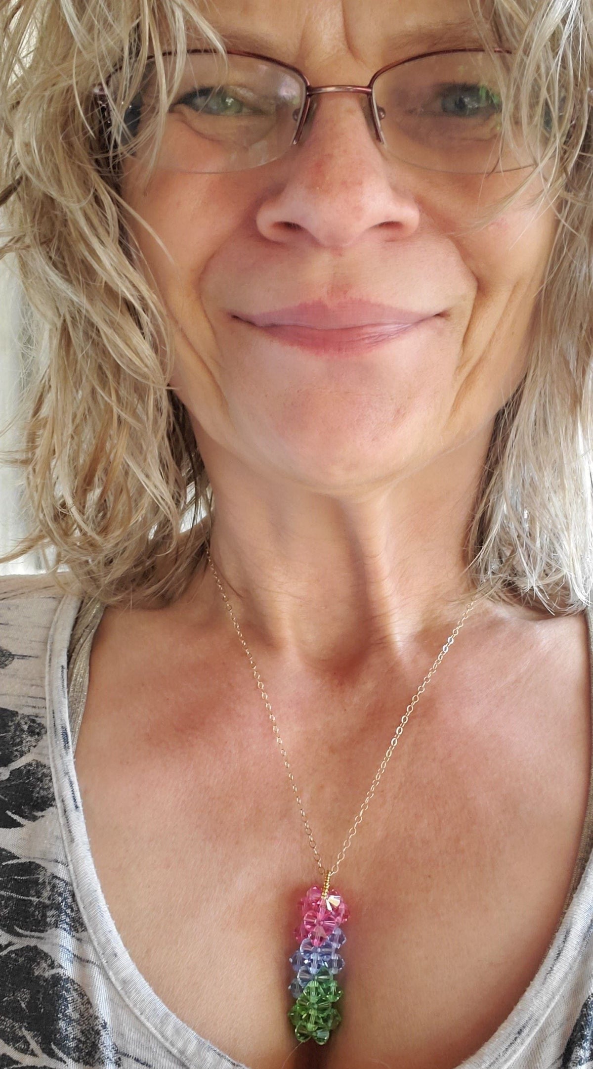 Alexa Martha Designs Pendant Super Sparkly Crystal Pillar Pendant in Green Blue And Rose with Optional Necklace