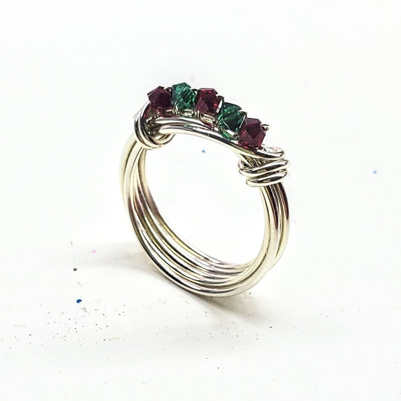 Alexa Martha Designs Ring 2024 Limited Edition Silver Wire Wrapped Red Green Crystal Christmas Holiday Ring