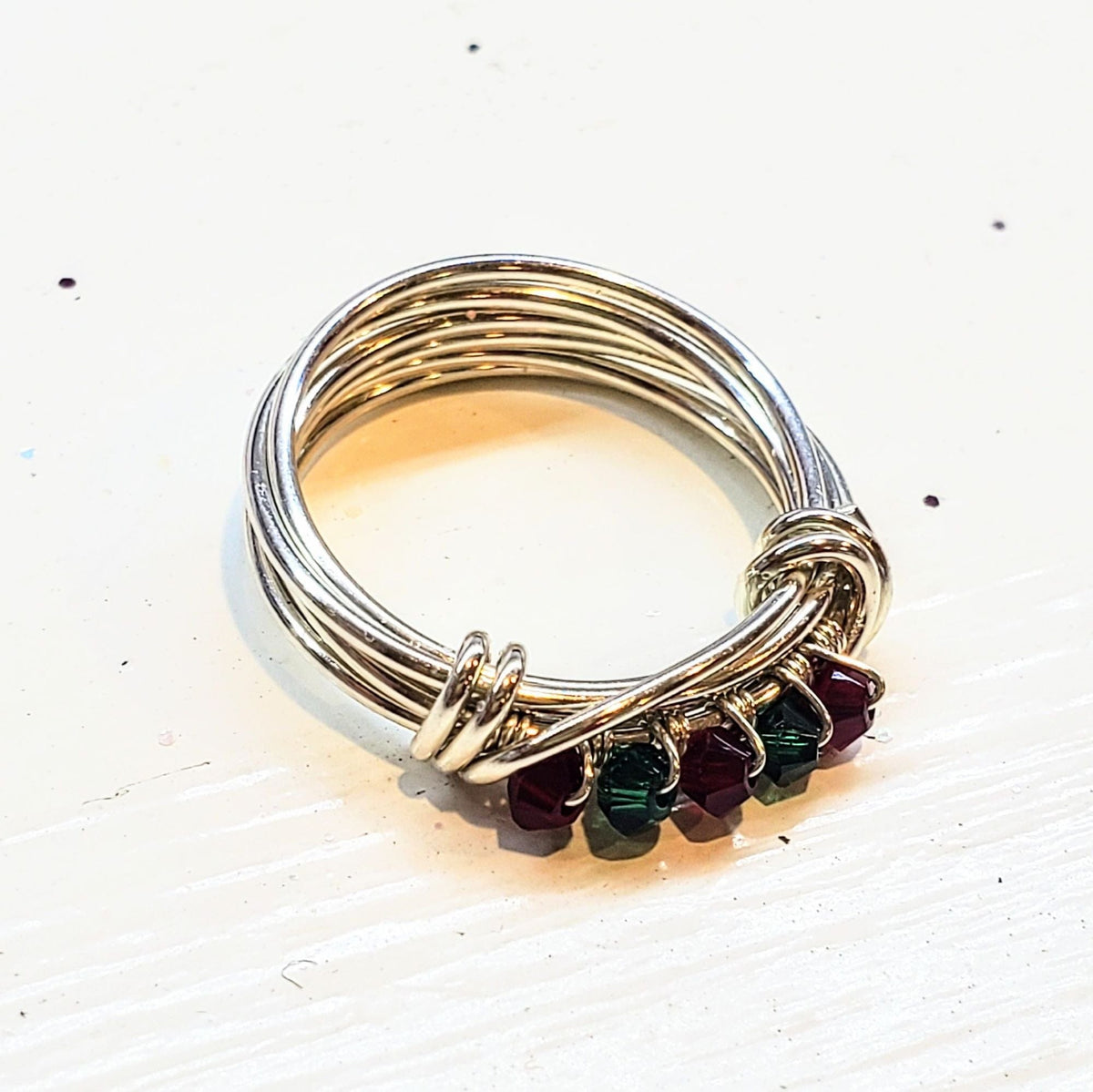 Alexa Martha Designs Ring 2024 Limited Edition Silver Wire Wrapped Red Green Crystal Christmas Holiday Ring