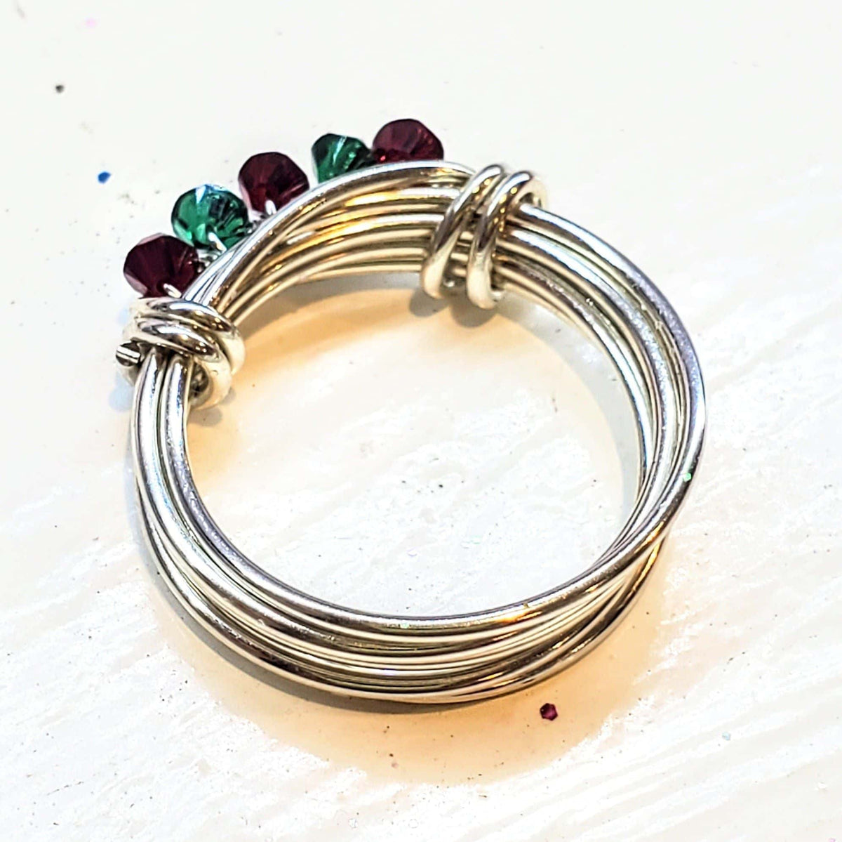 Alexa Martha Designs Ring 2024 Limited Edition Silver Wire Wrapped Red Green Crystal Christmas Holiday Ring
