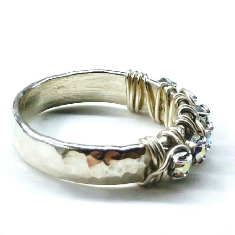 Alexa Martha Designs Ring Alexa Martha Designs Sterling Silver Hammered Crystal AB Rhinestone Bling Ring