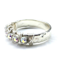 Alexa Martha Designs Ring Alexa Martha Designs Sterling Silver Hammered Crystal AB Rhinestone Bling Ring