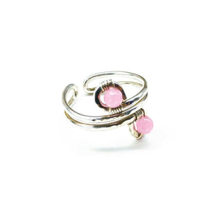 Alexa Martha Designs Ring Alexa Martha Designs Wire wrapped Sterling Silver Pink Jade Adjustable Finger Toe Ring