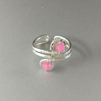 Alexa Martha Designs Ring Alexa Martha Designs Wire wrapped Sterling Silver Pink Jade Adjustable Finger Toe Ring