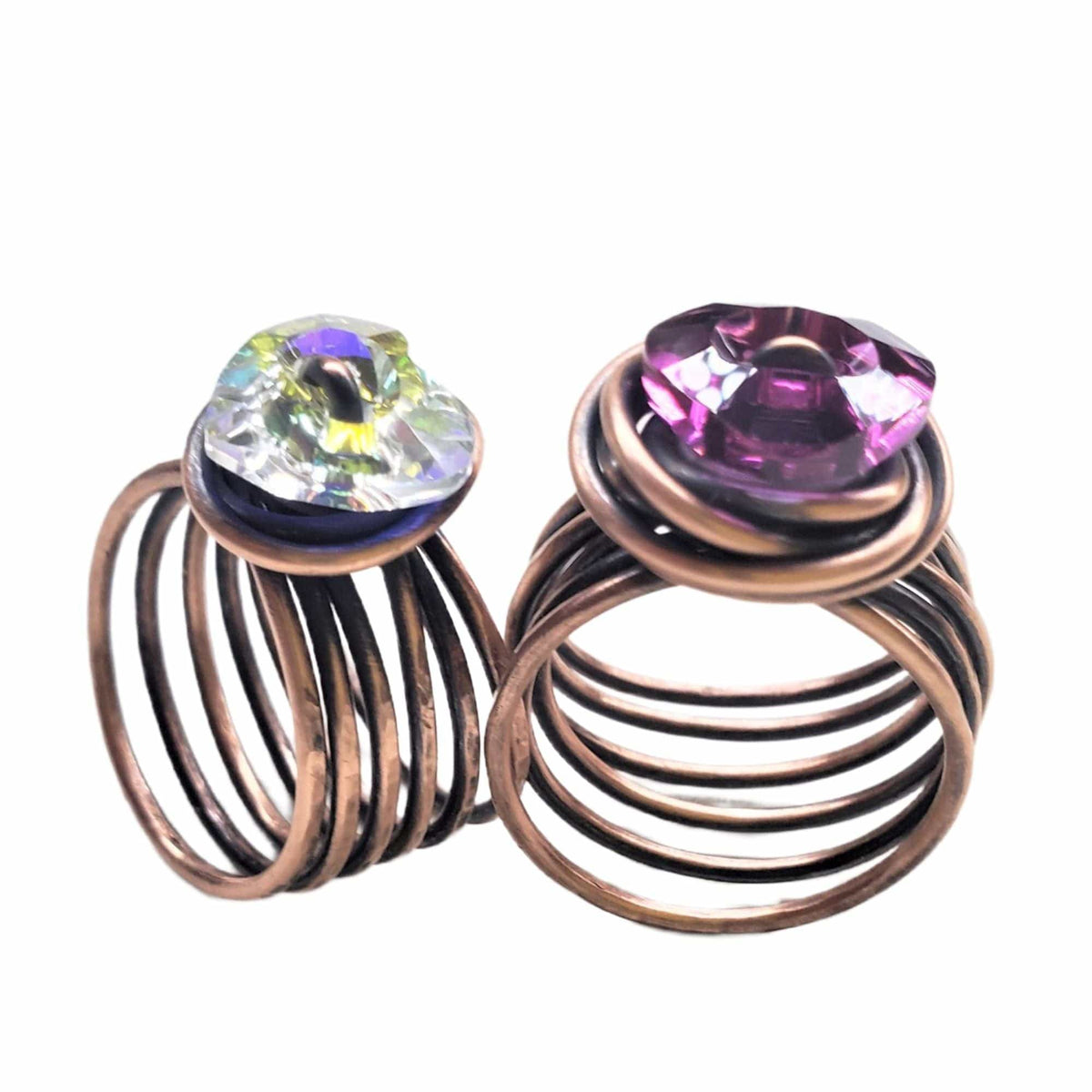Alexa Martha Designs Ring Copper Wire Wrapped Crystal Heart Glam Ring by Alexa Martha
