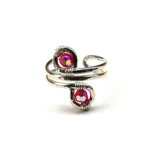 Alexa Martha Designs Ring Default Title / Red/Pink Alexa Martha Designs Sterling Silver Red Pink Crystal Adjustable Wire Wrap Finger Toe Ring