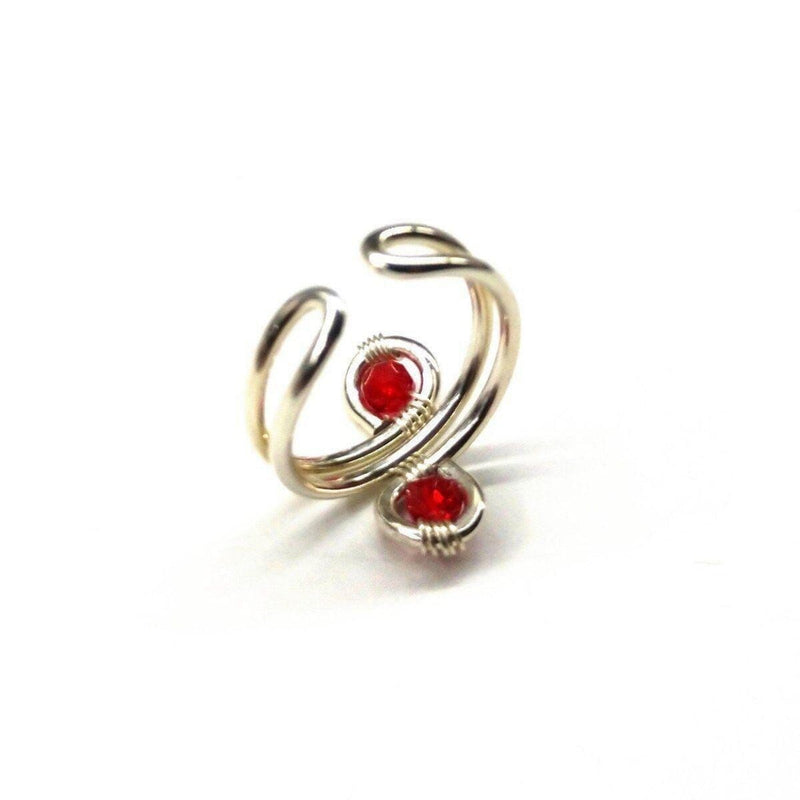 Alexa Martha Designs Ring Default Title / Red/Pink Alexa Martha Designs Sterling Silver Red Pink Crystal Adjustable Wire Wrap Finger Toe Ring