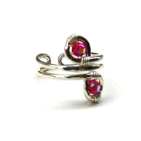 Alexa Martha Designs Ring Default Title / Red/Pink Alexa Martha Designs Sterling Silver Red Pink Crystal Adjustable Wire Wrap Finger Toe Ring