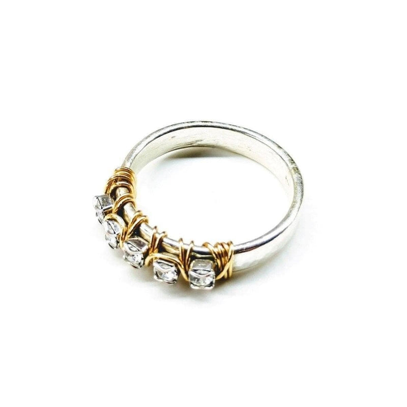 Alexa Martha Designs Ring Default Title / Silver Alexa Martha Designs Gold Filled Wire Wrap Silver Hammered Crystal AB Rhinestone Bling Ring