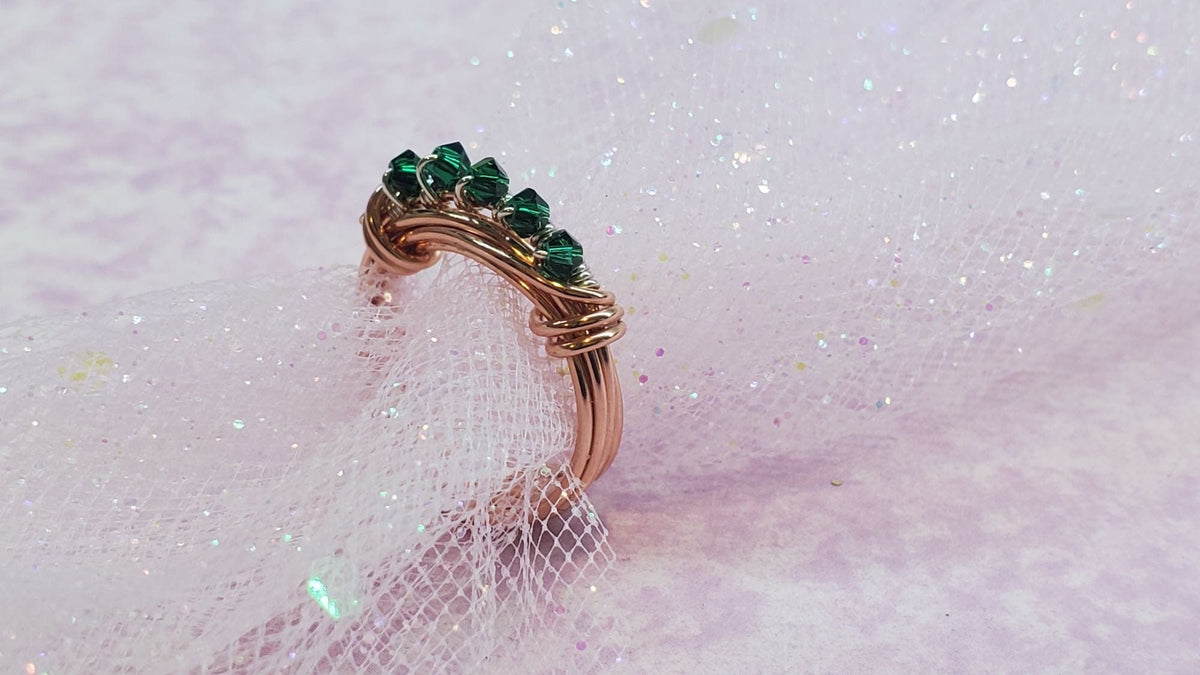 Alexa Martha Designs Ring Emerald Green - May / 6 Wire Wrapped Copper Crystal Birthstone Bling Ring