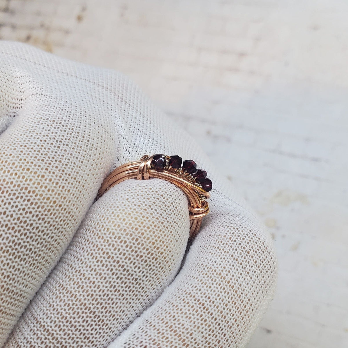 Alexa Martha Designs Ring Garnet - January / 6 Wire Wrapped Copper Crystal Birthstone Bling Ring