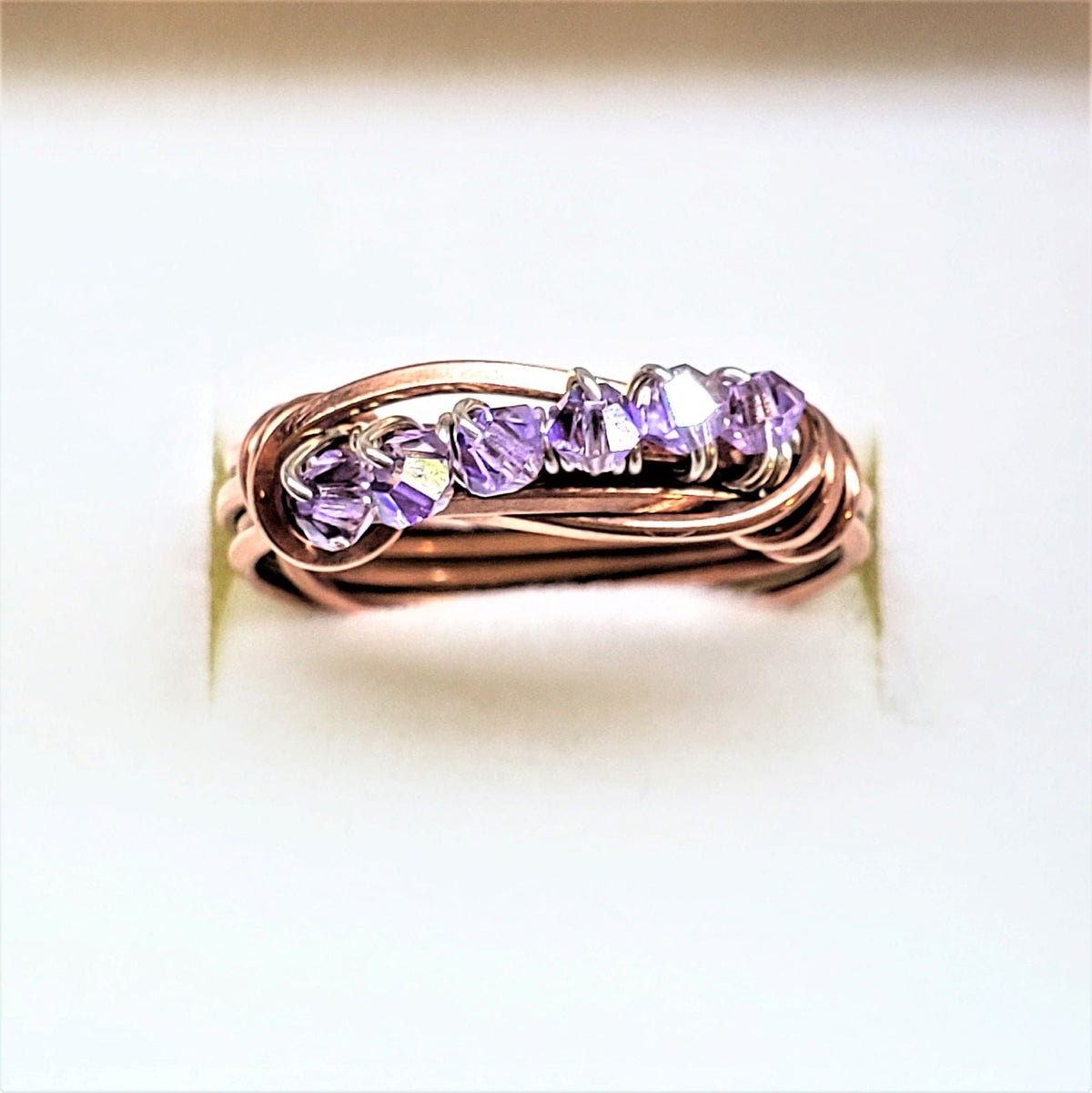 Alexa Martha Designs Ring Light Amethyst- June / 6 Wire Wrapped Copper Crystal Birthstone Bling Ring