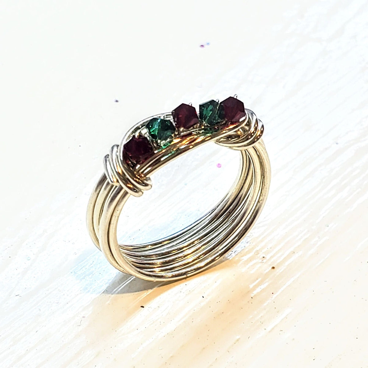 Alexa Martha Designs Ring Size 6 2024 Limited Edition Silver Wire Wrapped Red Green Crystal Christmas Holiday Ring