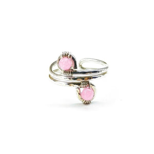 Alexa Martha Designs Ring Size 6-7 Alexa Martha Designs Wire wrapped Sterling Silver Pink Jade Adjustable Finger Toe Ring