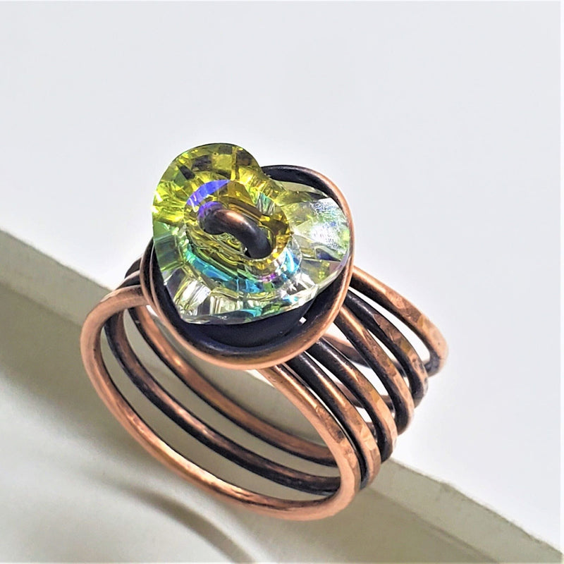 Alexa Martha Designs Ring Size 7 / Crystal AB Heart Copper Wire Wrapped Crystal Heart Glam Ring by Alexa Martha