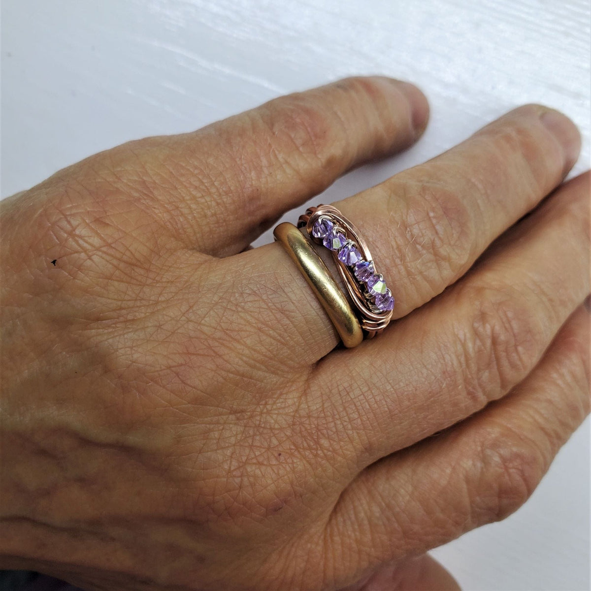 Alexa Martha Designs Ring Wire Wrapped Copper Crystal Birthstone Bling Ring