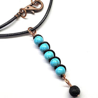 Alexa Martha Designs Women's Pendant Black Leather Necklace 27 inches Alexa Martha Designs Copper Spiral Turquoise Wand Pendant With Essential Oil Lava Rock Bead Charm