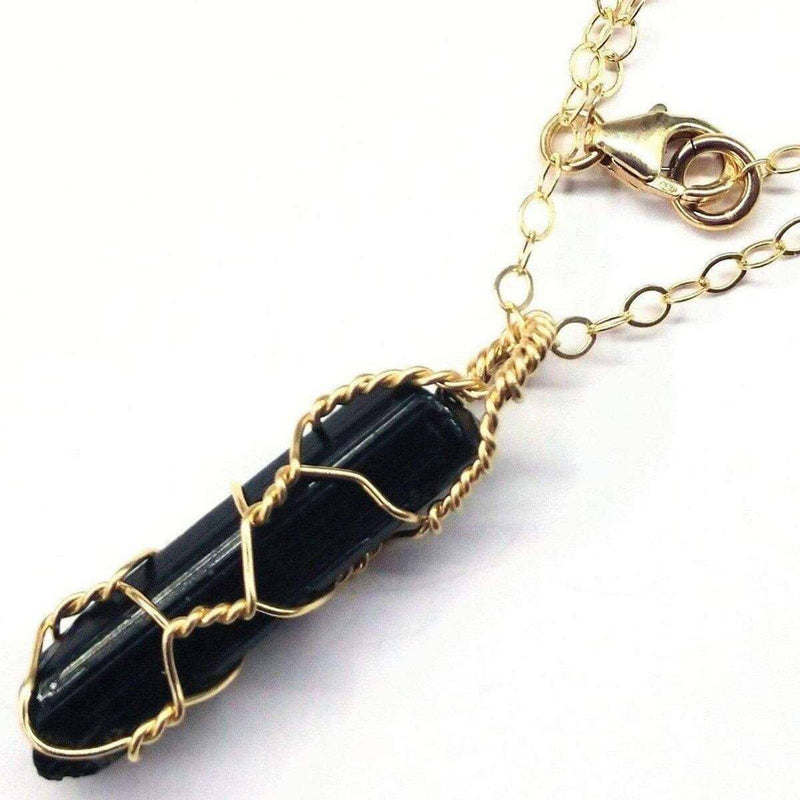 Alexa Martha Designs Women's Pendant Default Title / Gold/Black Alexa Martha Designs Messy Gold Wire Wrapped Black Tourmaline Pointed Crystal Pendant