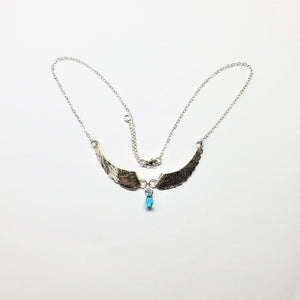 Silver Sculpted Angel Wings Crystal Drop Necklace - Necklace - Alexa Martha Designs   