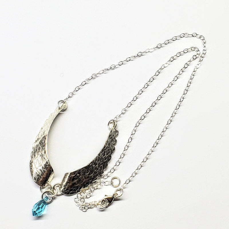 Silver Sculpted Angel Wings Crystal Drop Necklace - Necklace - Alexa Martha Designs   