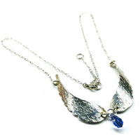 Silver Sculpted Angel Wings Crystal Drop Necklace - Necklace - Alexa Martha Designs   